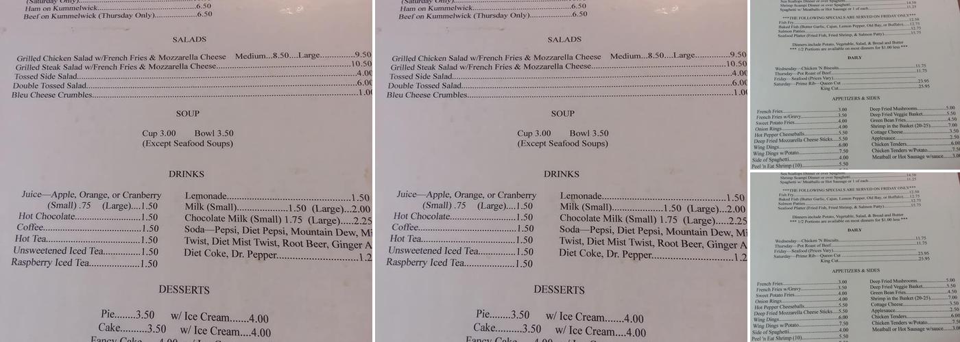 Charley's Friendly Tavern Menu