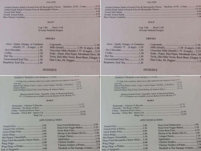 Charley's Friendly Tavern Menu