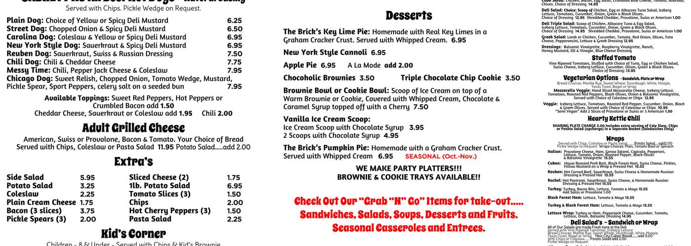 Red Brick Deli 2 Menu