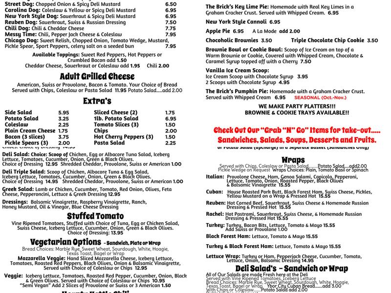 Red Brick Deli 2 Menu