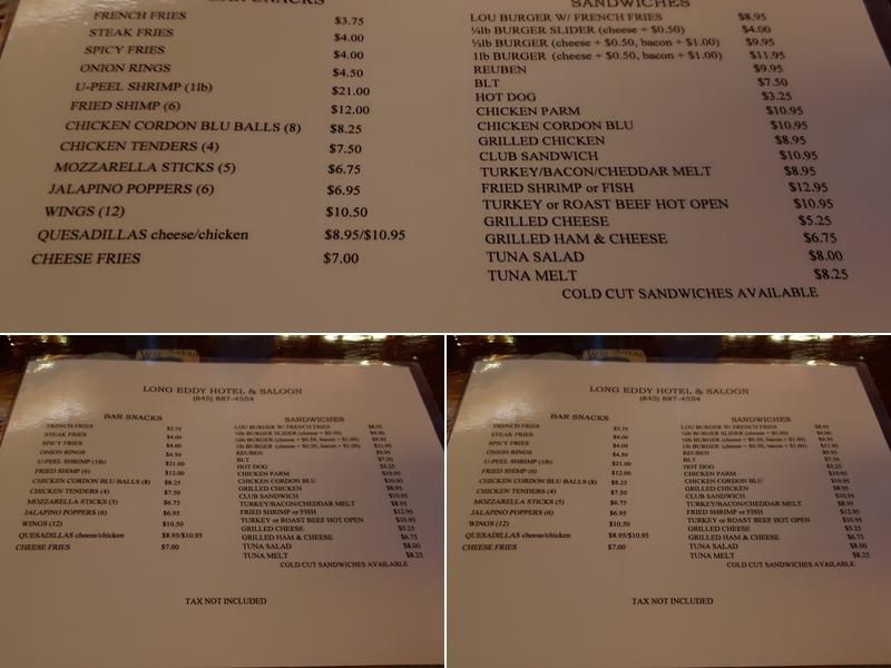 Long Eddy Saloon Menu