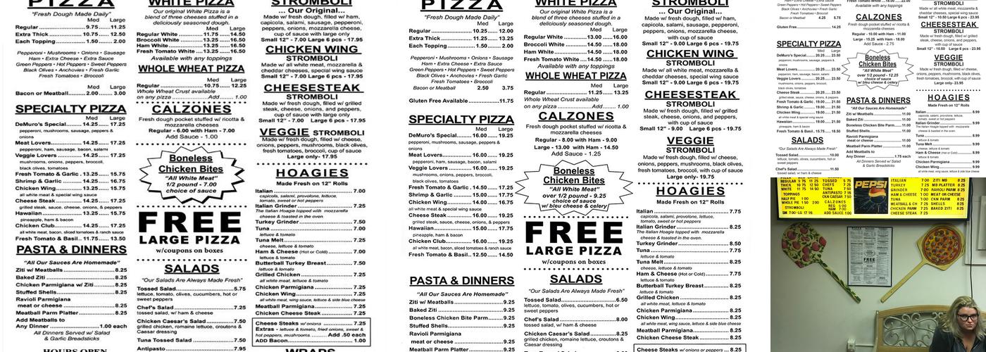 De Muro's Pizza Menu