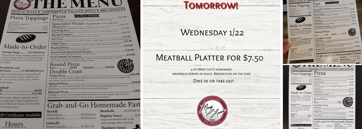 Mary Lou’s Pizza Menu