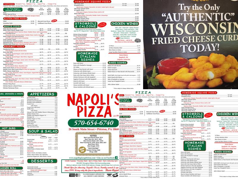 Napoli's Pizza Menu