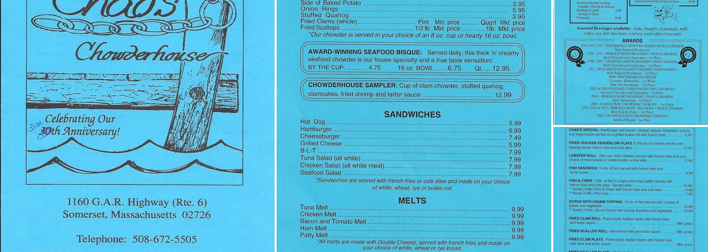 Chad's Chowder House Menu