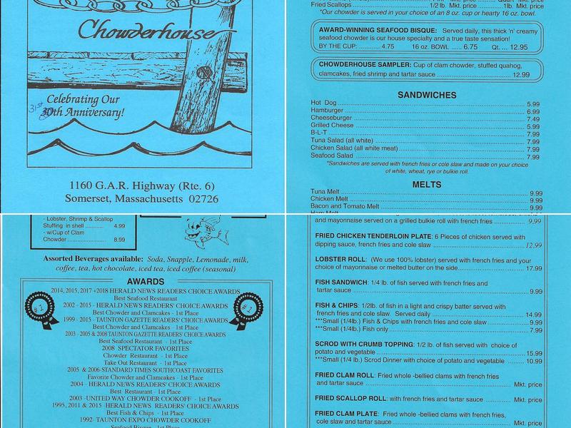 Chad's Chowder House Menu