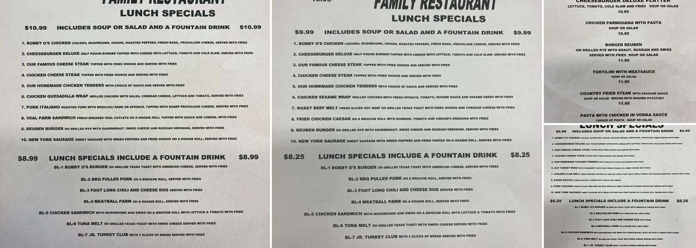 Bobby O's Menu