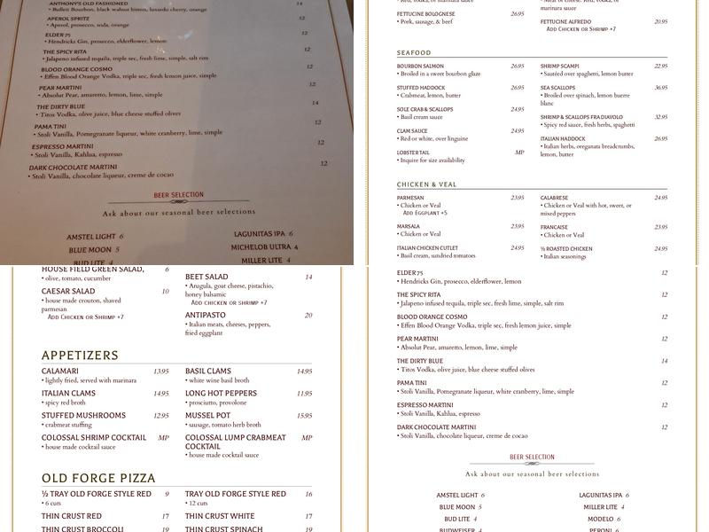 Anthony's Menu