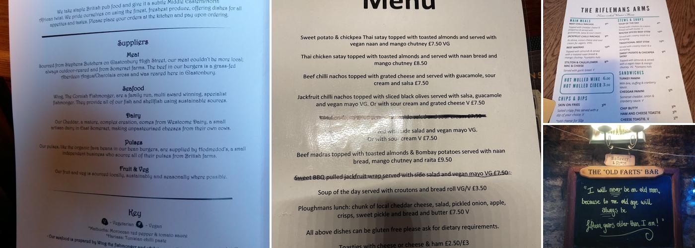 The Riflemans Arms Menu