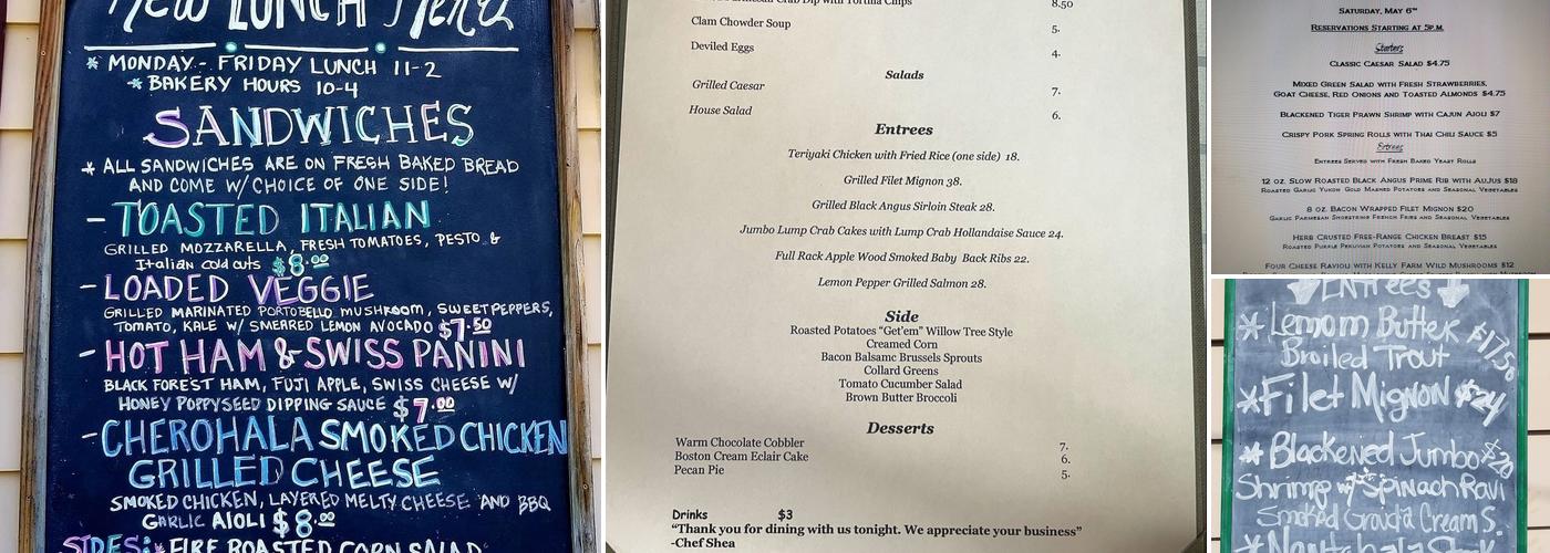 Willow Tree Restaurant, Catering and Bakery Menu