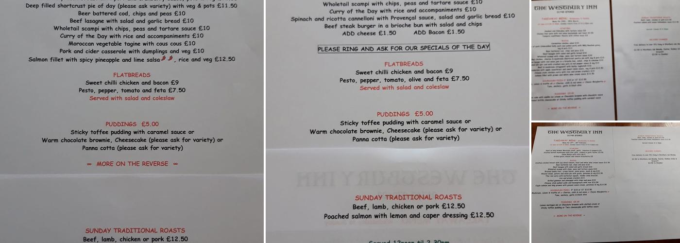 The Westbury Inn Menu