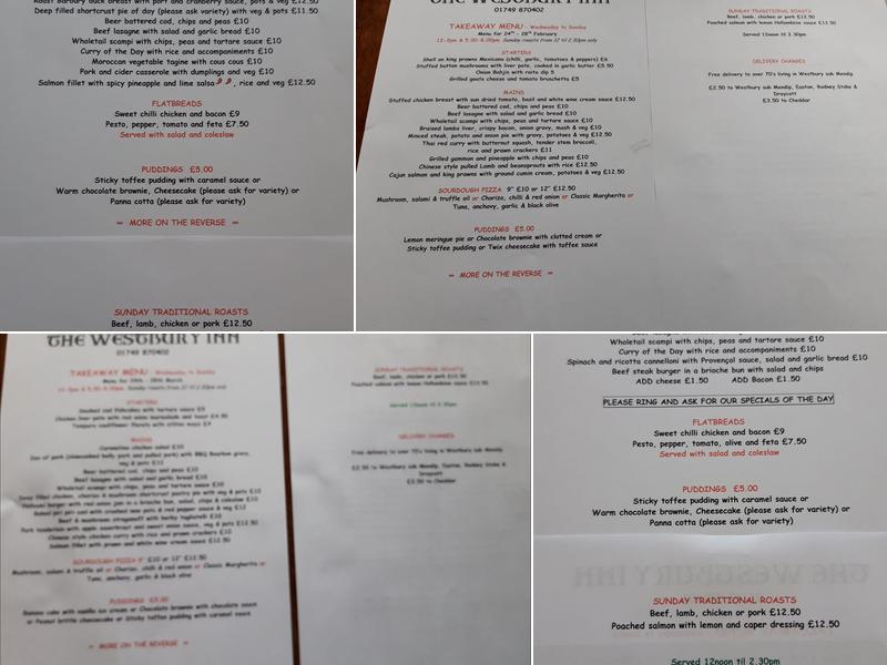 The Westbury Inn Menu