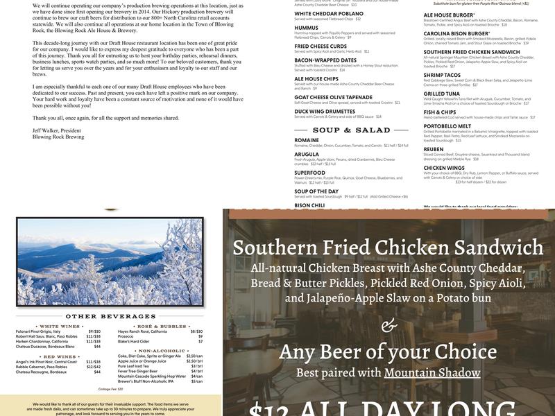 Blowing Rock Brewing Company Menu