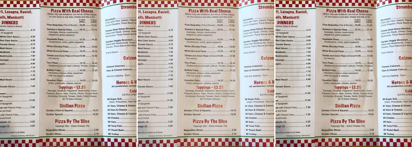 Gaetano's Pizza Menu