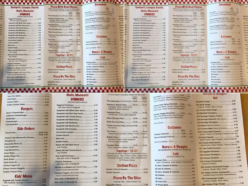 Gaetano's Pizza Menu