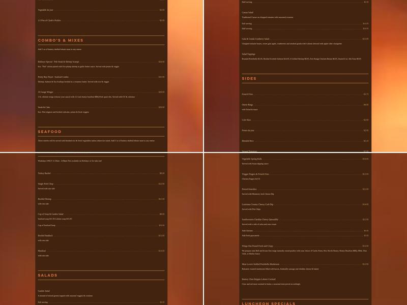 Bonnie & Clyde Pub and Grill Menu