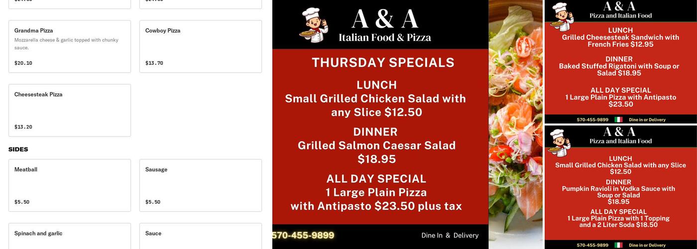 A&A Pizza and Italian Food Menu