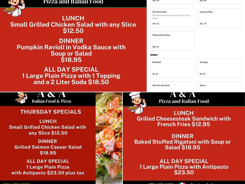 A&A Pizza and Italian Food Menu