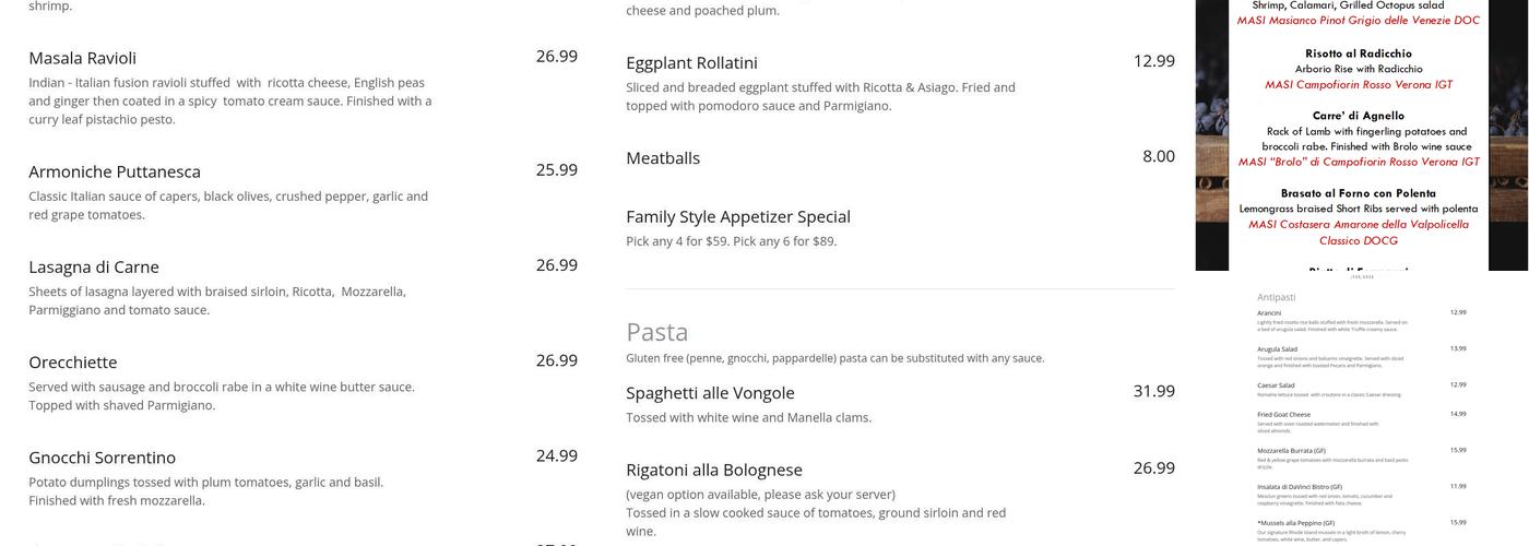 Da Vinci Bistro Menu