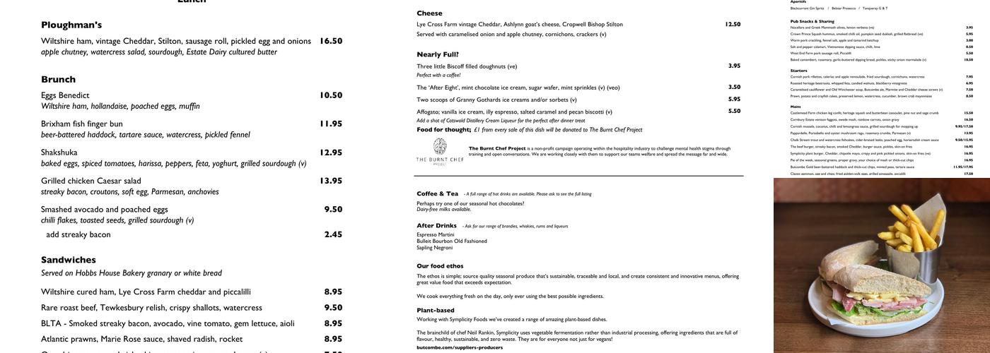 The Rising Sun, Backwell Menu