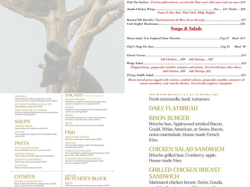 Flying Saddle Resort Menu