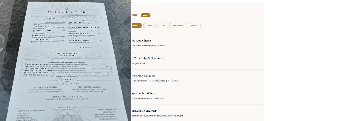Sun Valley Club Menu