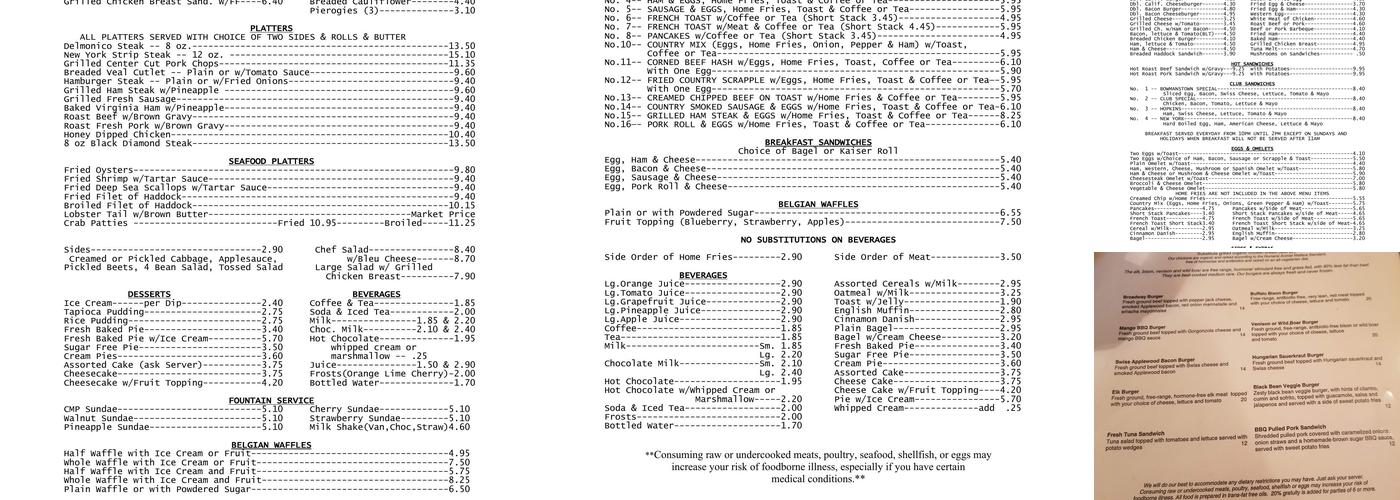Bowmanstown Diner Menu