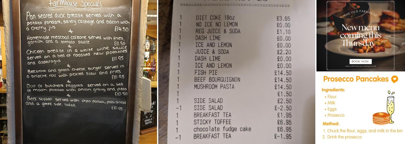 Old Farmhouse Nailsea Menu