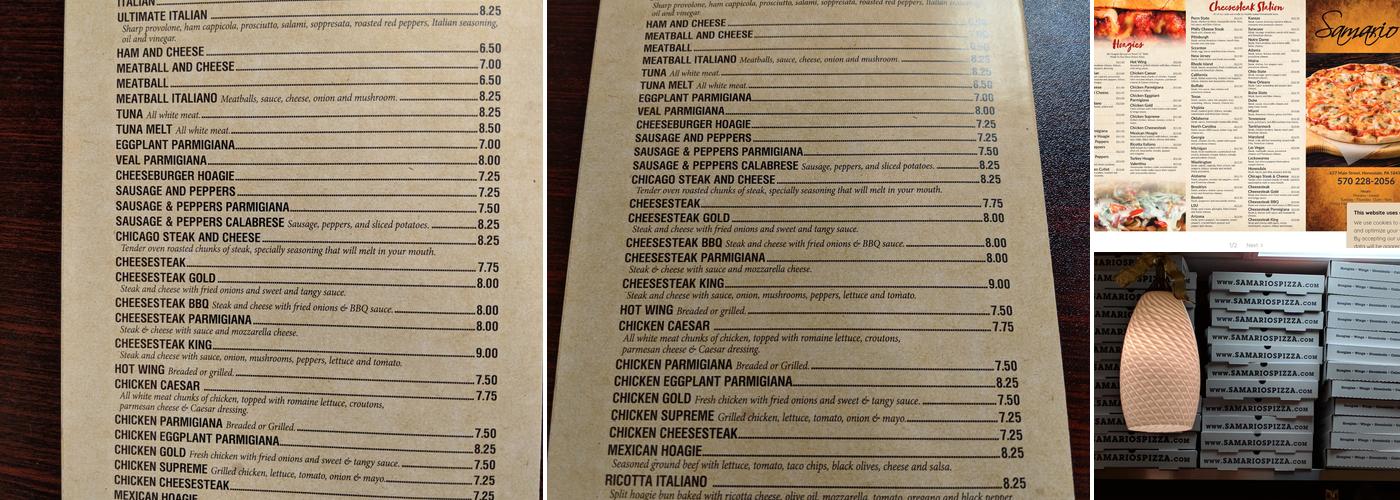 Samario's Pizzeria Menu