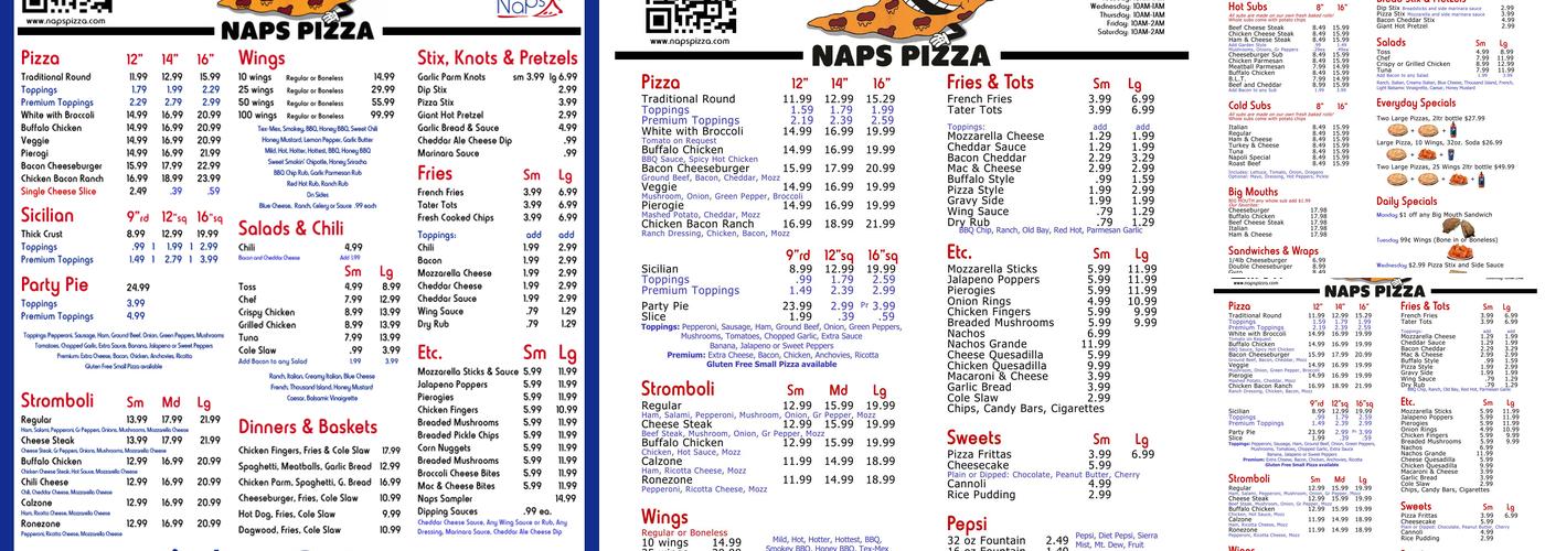 Naps Pizza Menu
