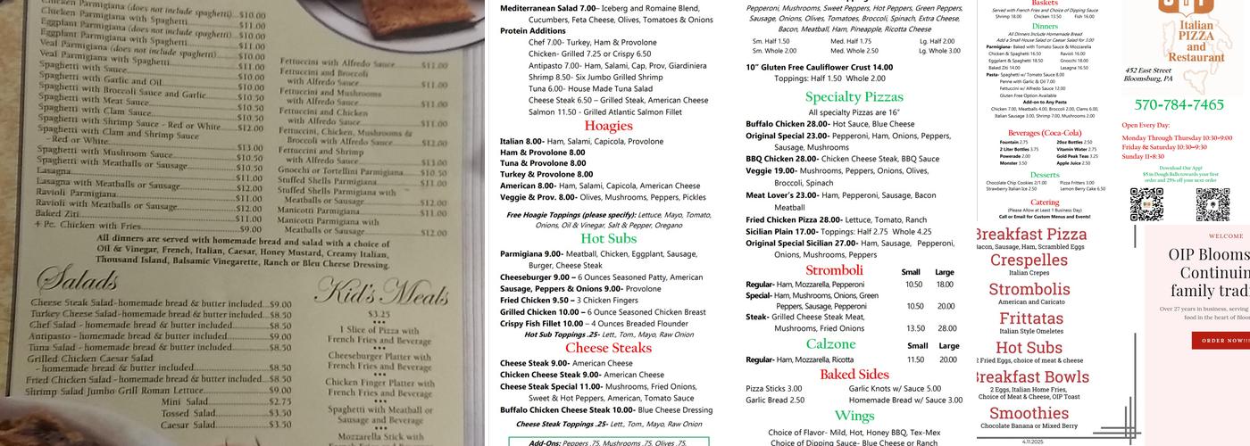 Original Italian Pizza Menu