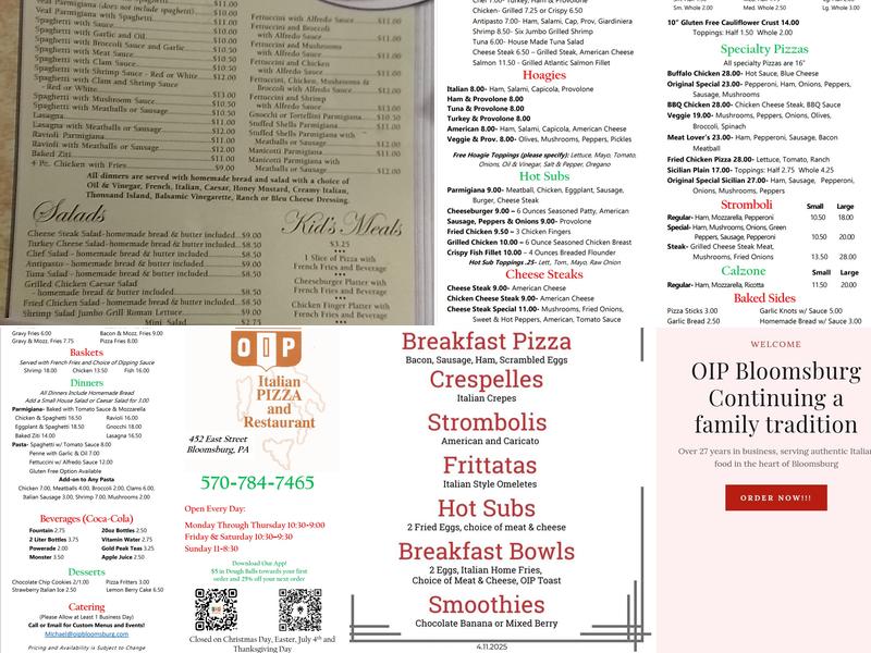Original Italian Pizza Menu