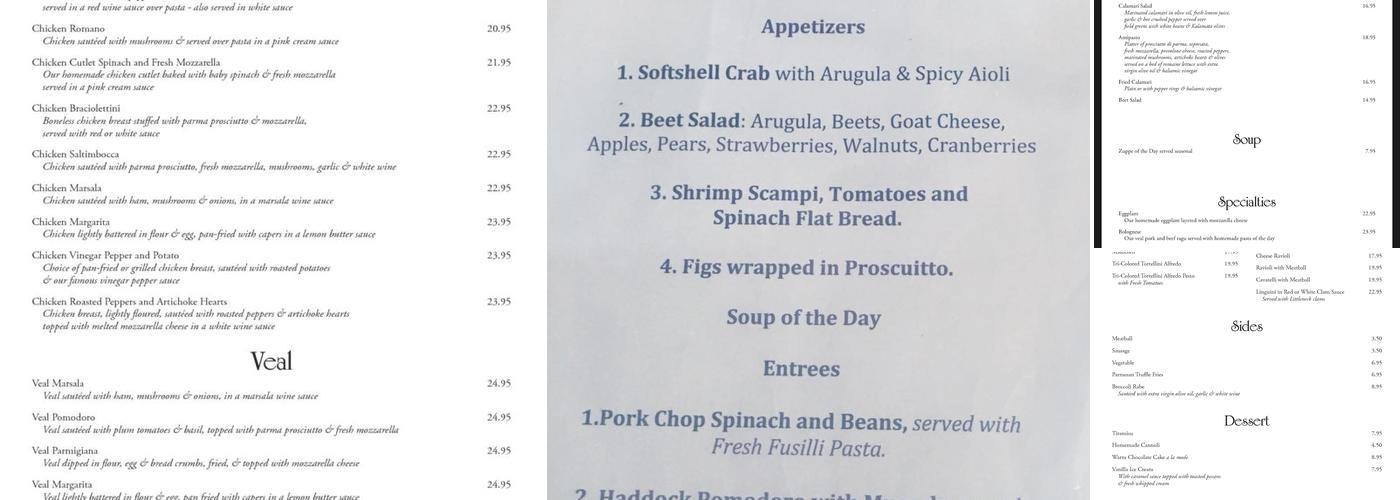 Cafe Rossetti's Menu