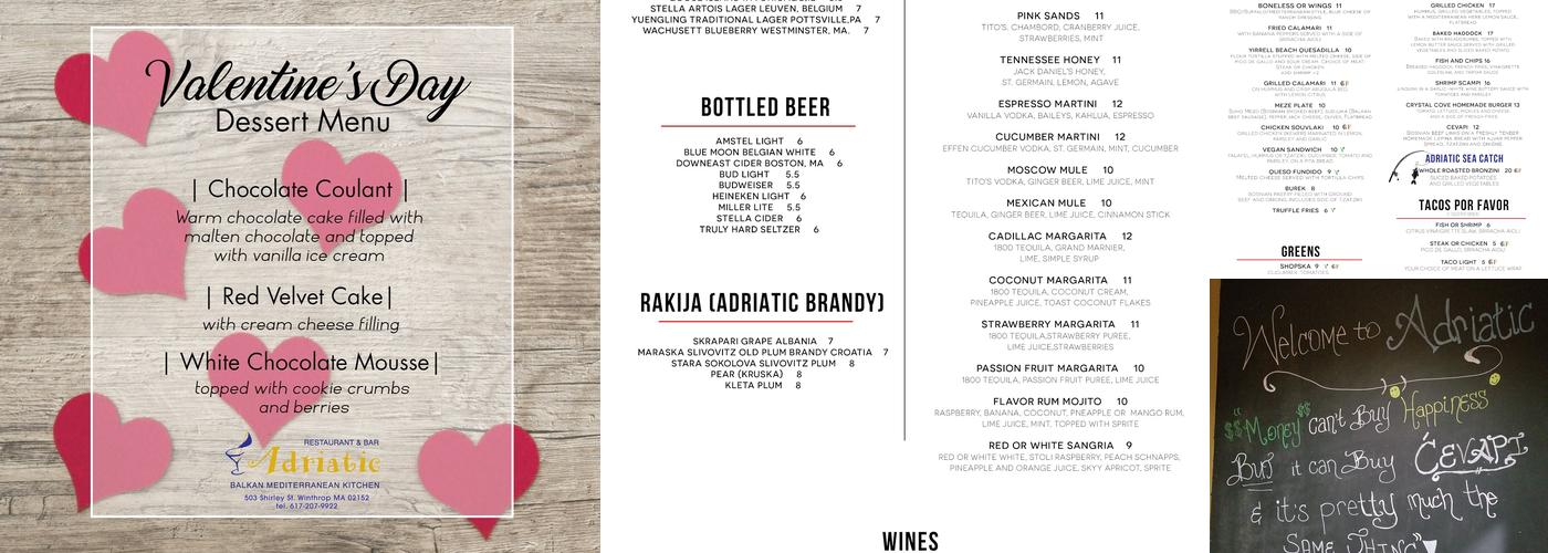 Adriatic Restaurant & Bar Menu