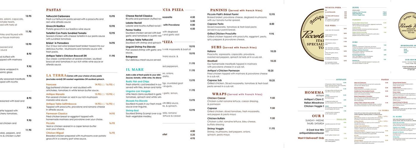Piccolo Piatti/Pomona Cafe & Wine Bar Menu