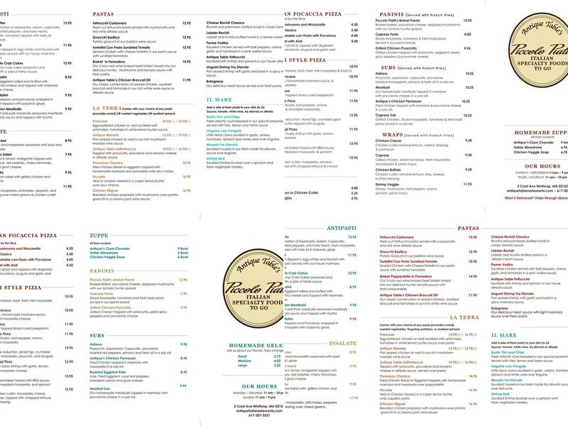 Piccolo Piatti/Pomona Cafe & Wine Bar Menu