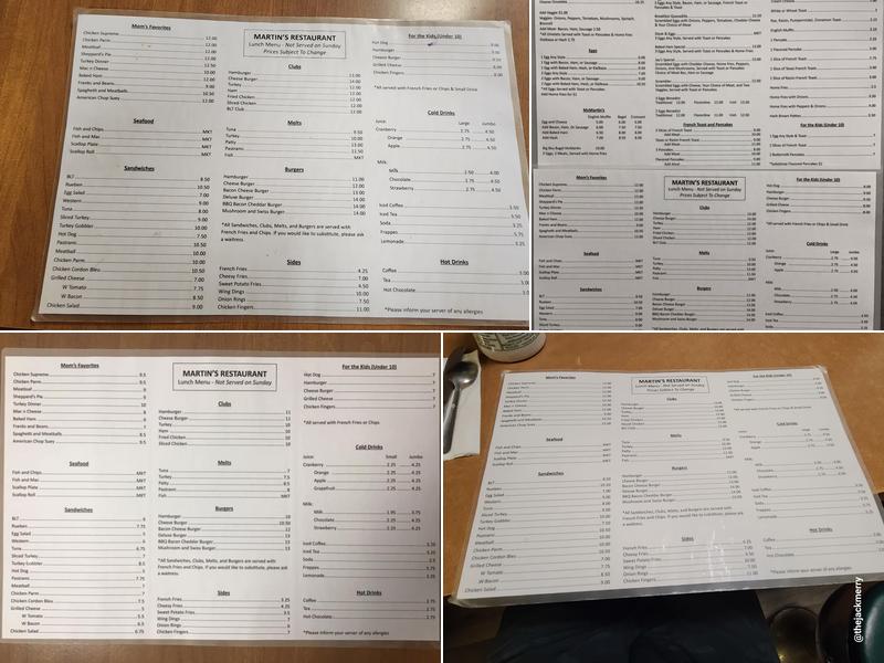 Martin's Restaurant Menu