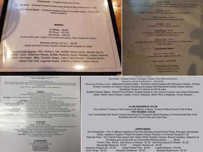 Legends Saloon Menu