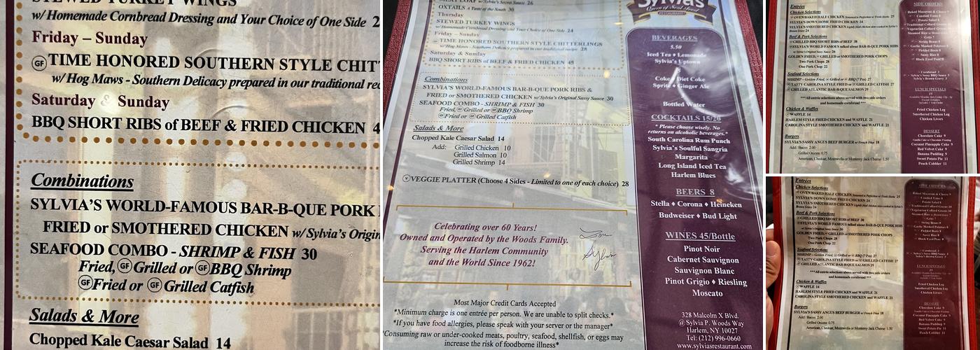 Sylvia's Restaurant Menu