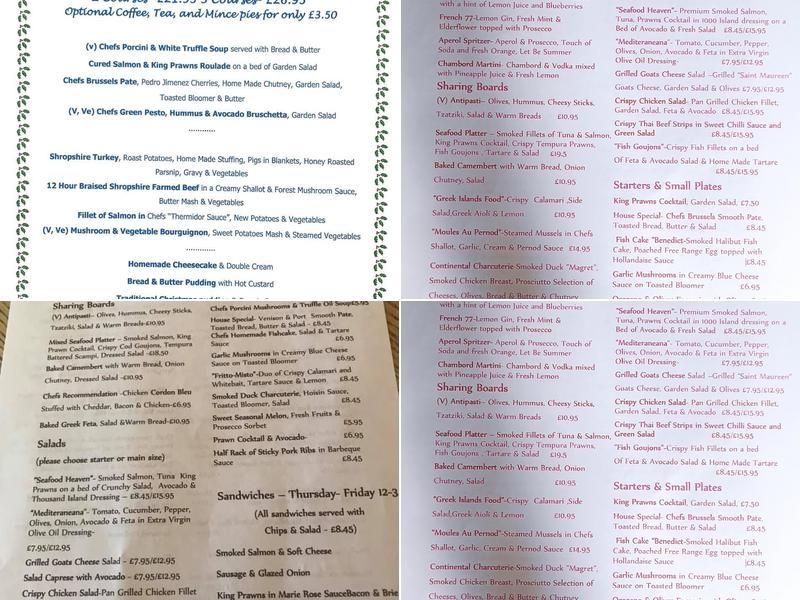 Dorrington's Horseshoes Menu