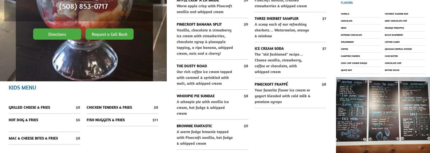 Pinecroft Dairy and Restaurant Menu