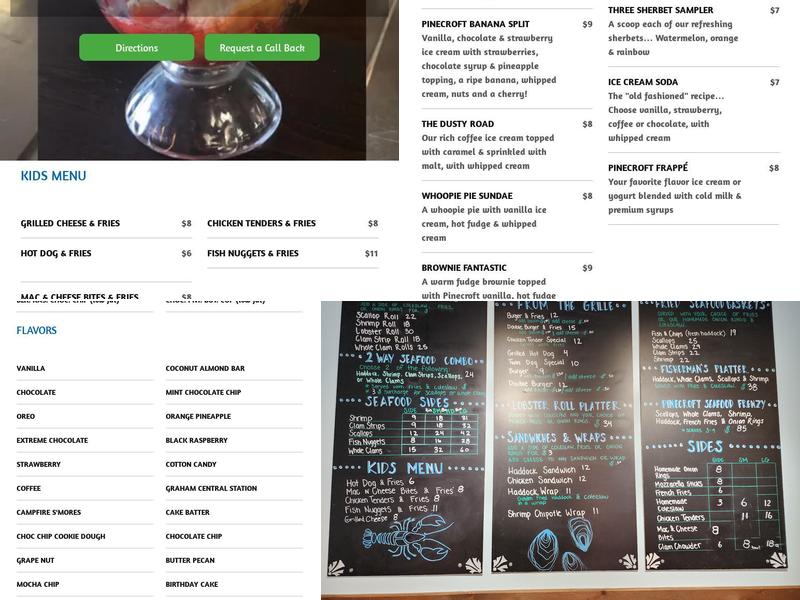 Pinecroft Dairy and Restaurant Menu