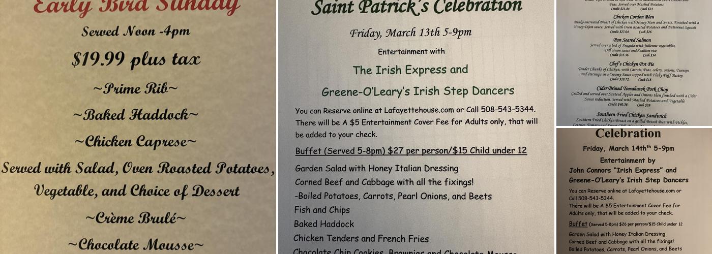 Lafayette House Menu