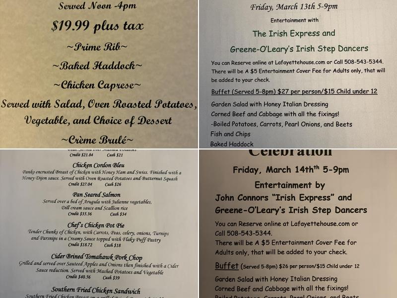 Lafayette House Menu