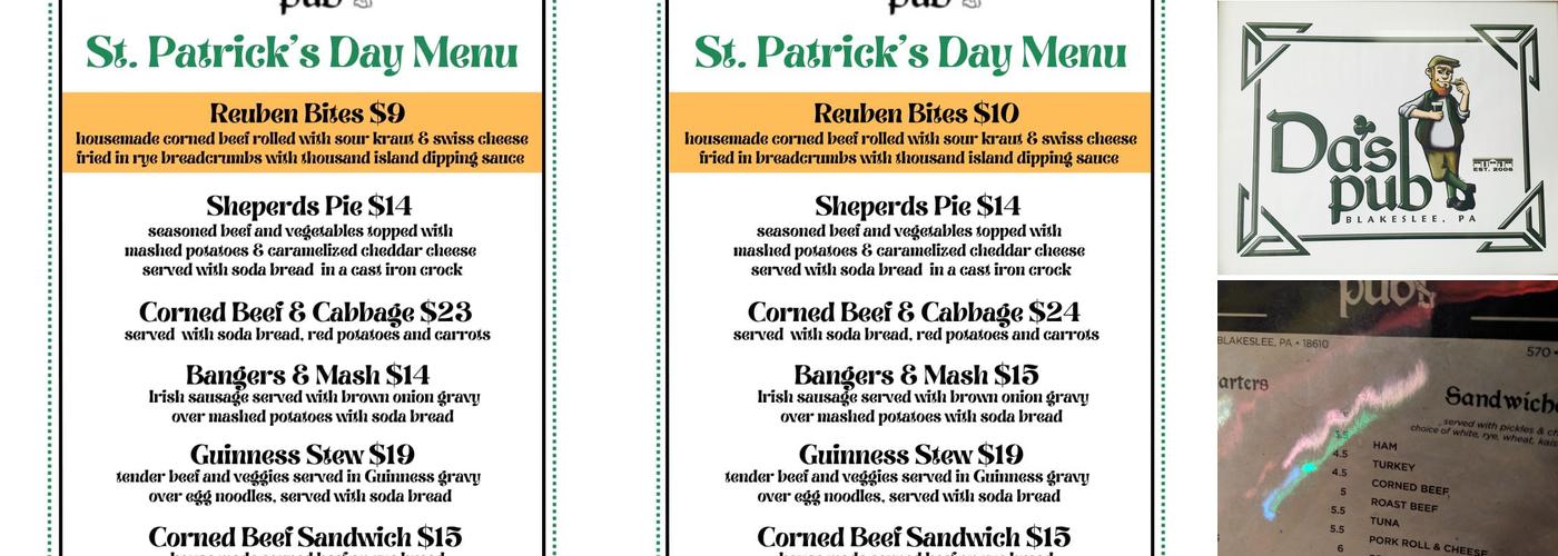 Da's Pub Menu
