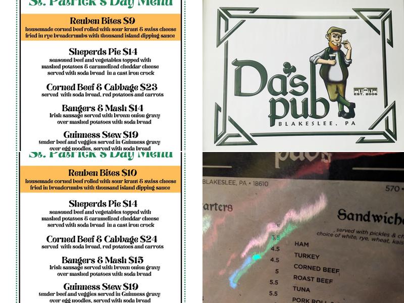 Da's Pub Menu