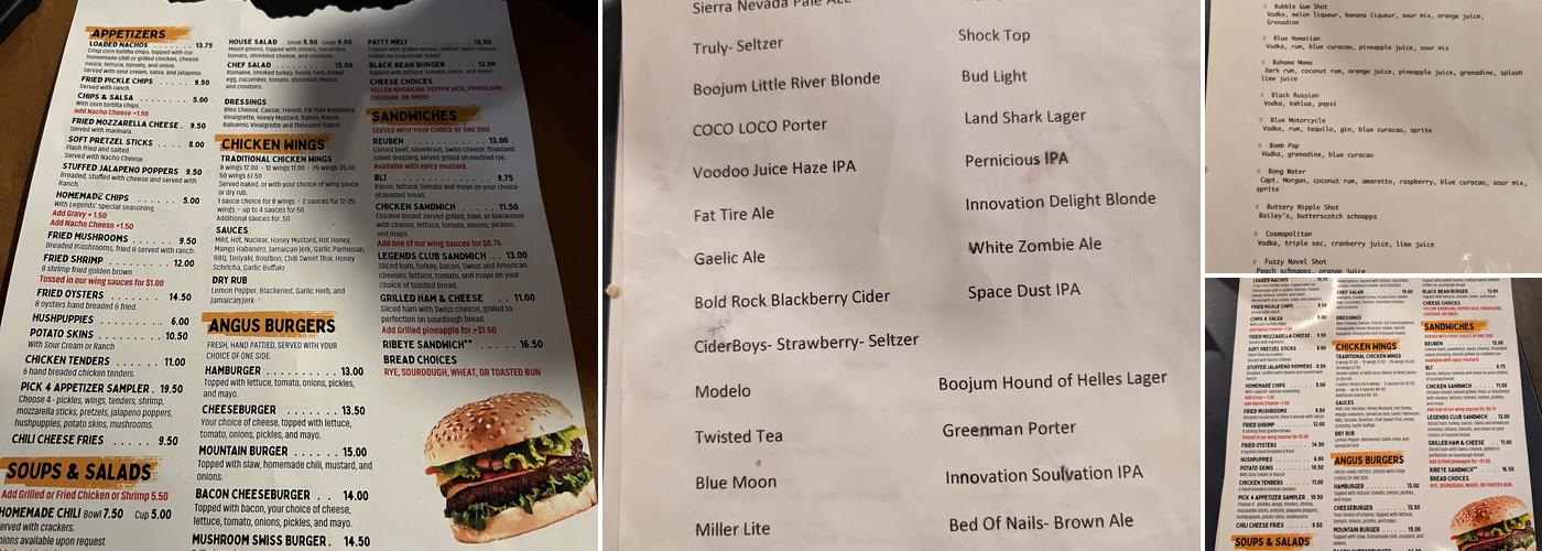 Legends Sports Bar And Grill Menu