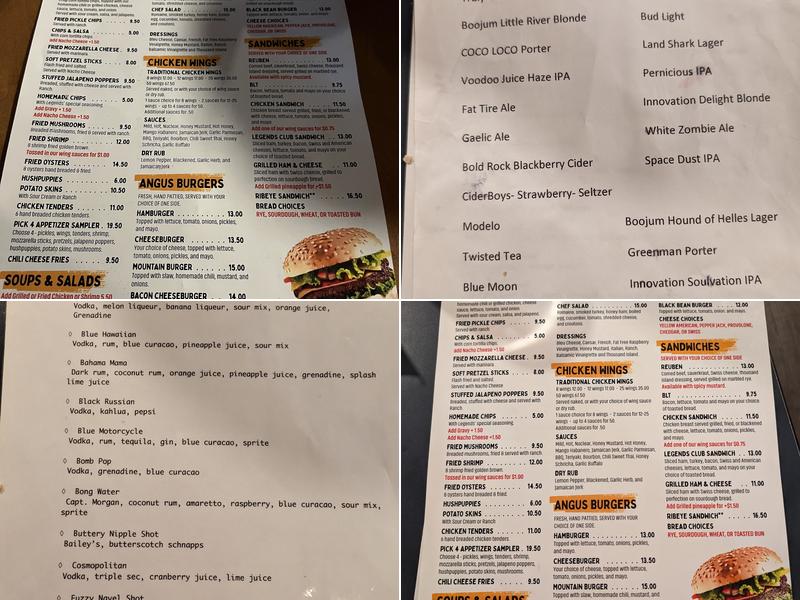 Legends Sports Bar And Grill Menu