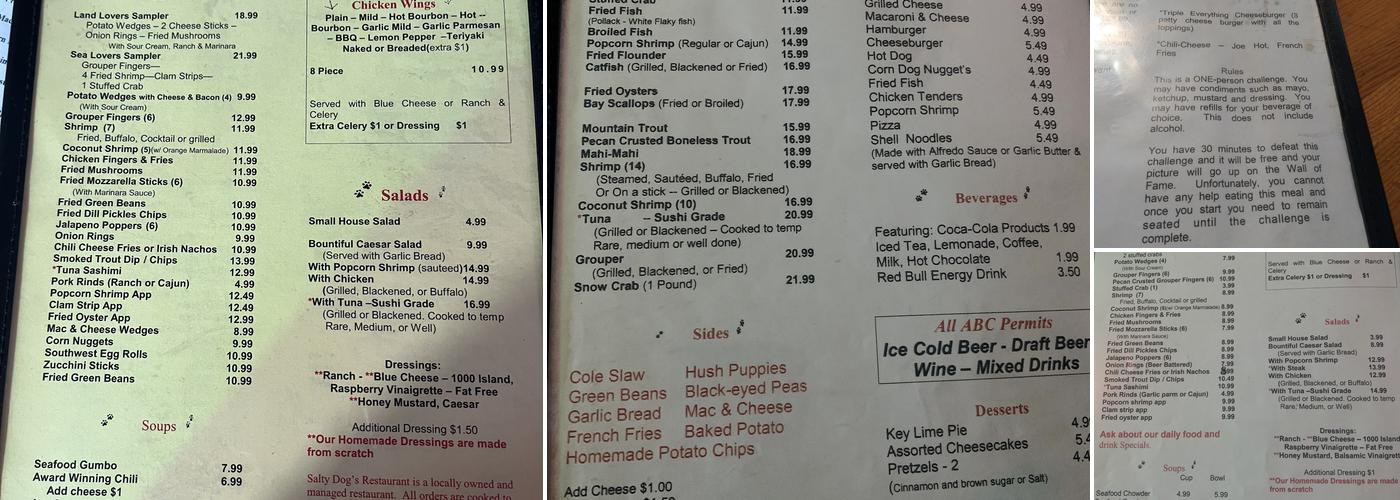 Salty Dog's Seafood & Grill Menu