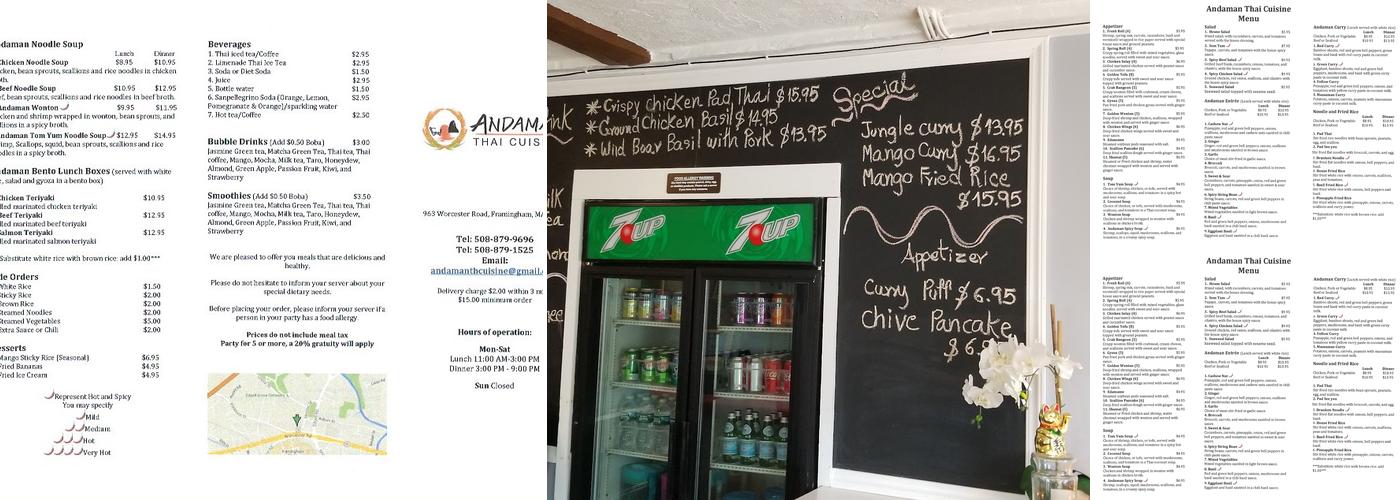 Andaman Thai Cuisine Menu